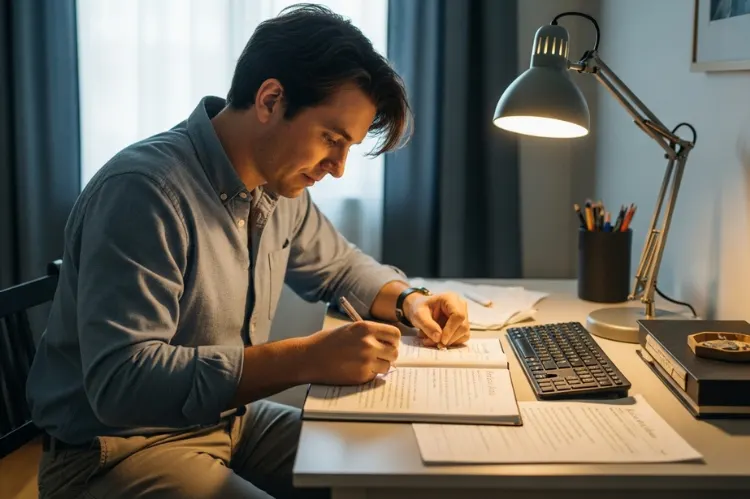 A person writing in a "final wishes" journal a planning document.
