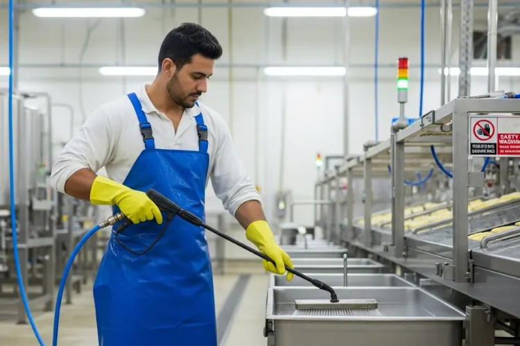 Cleaner in a food processing plant using food-safe.