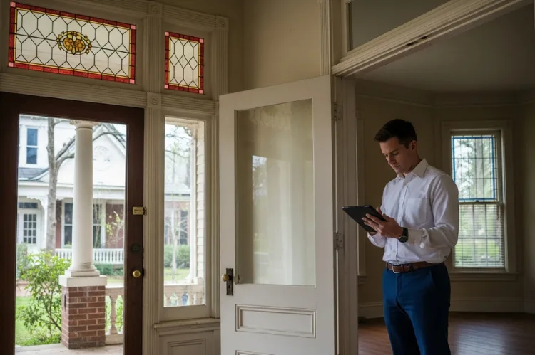 A homebuyer inspecting an old Atlanta house.