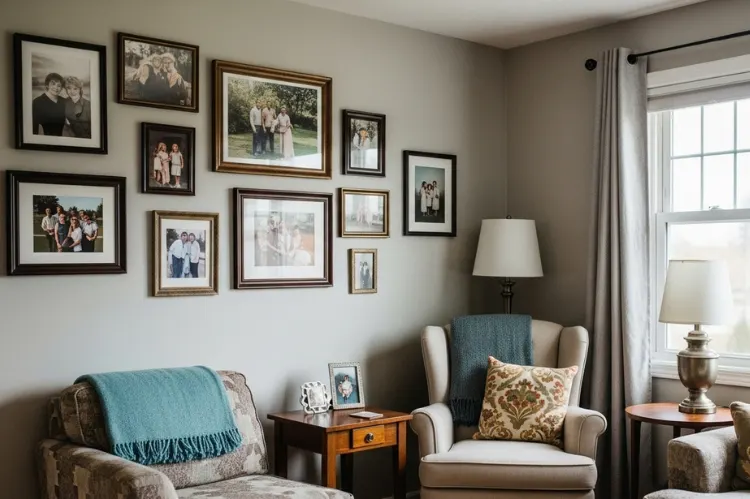 A home interior with framed personal photos.