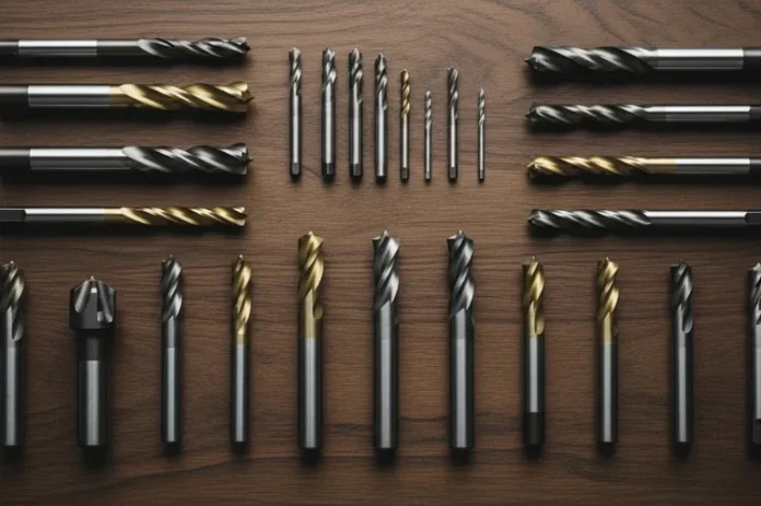 A flat lay of various milling tools.
