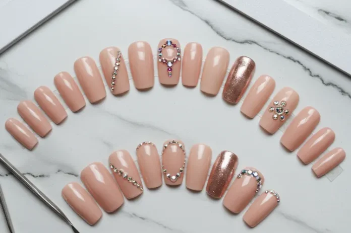 A flatlay of trendy press-on nails in multiple shapes.